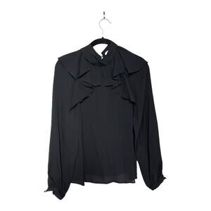 NWT R/R Studio Georgette Ruffle Silk Blouse in Black Size 0